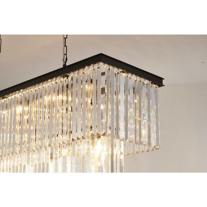 18-Light Black Chandelier With Clear Hanging Crystal