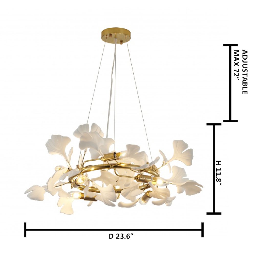 8-Light Brass Iron Chandelier With Whtie Acrylic Leaf Accents