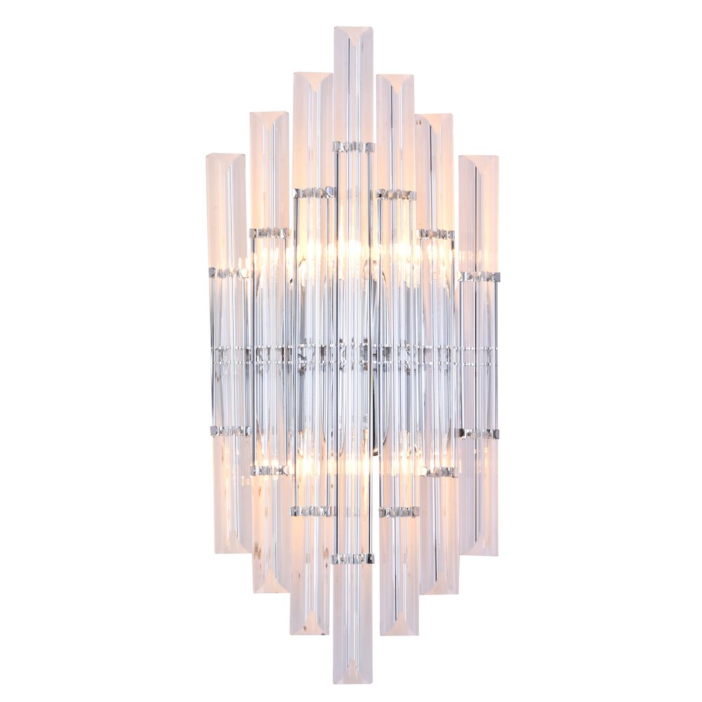 2-Light Chrome Metal Wall Sconce With Clear Rods