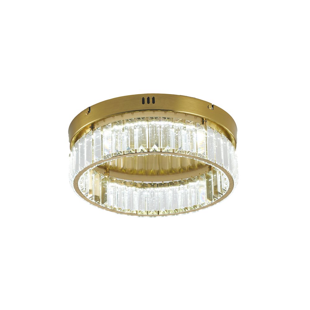 1-Light Brass Dimmable LED Flush Mount With Clear Crystals