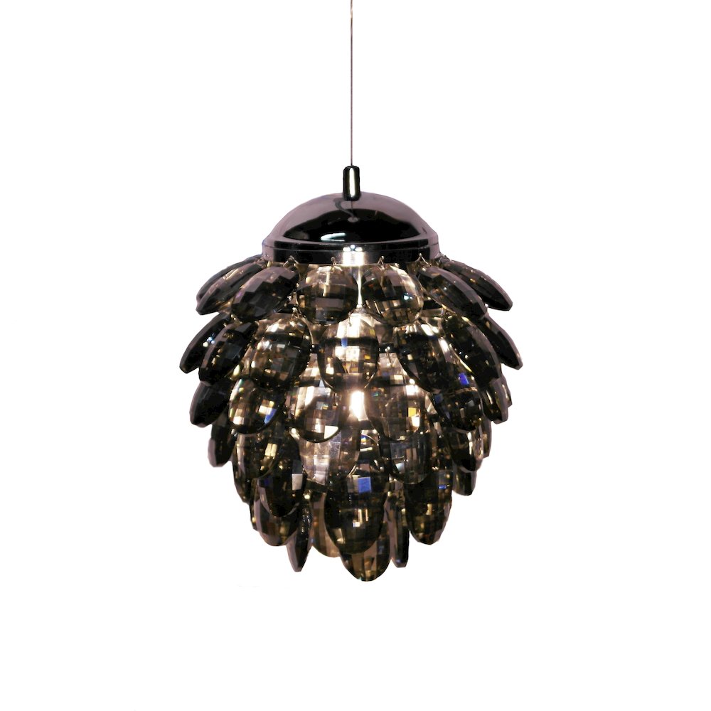 1-Light Chrome Single Pendant With Smoke Crystals