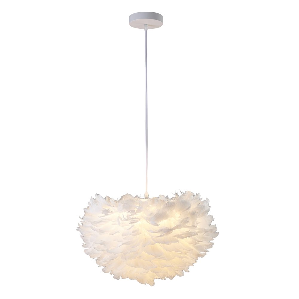 1-Light Light White Goose Fether Chandelier With A White Iron Frame