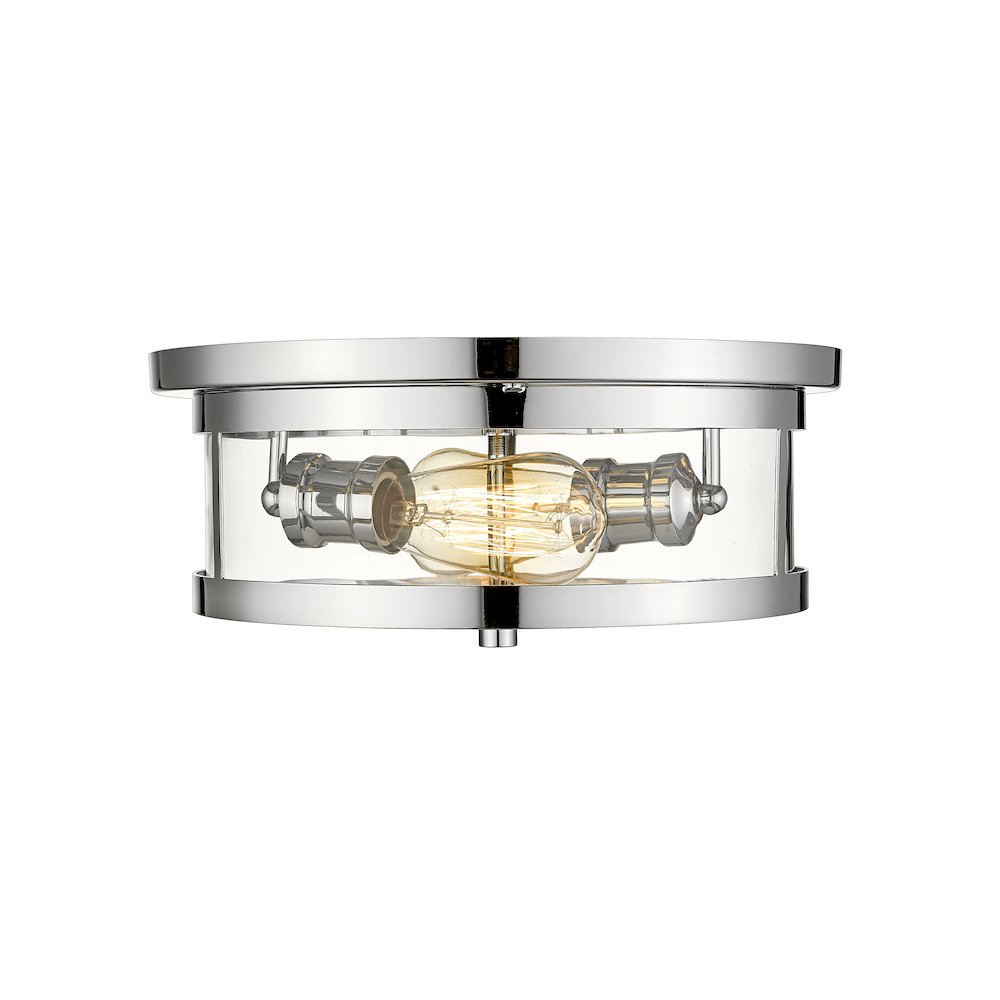 2-Light Chrome Flush Mount With A Clear Glass Shade