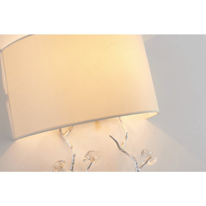 1-Light Silver Wall Sconce With Clear Glass Accents And A Fabric Shade