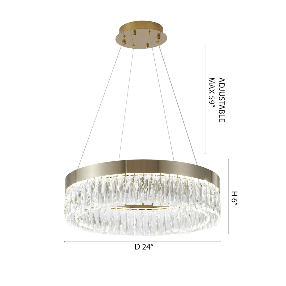 1-Light Gold Hairline LED Chandelier With Clear Crystals