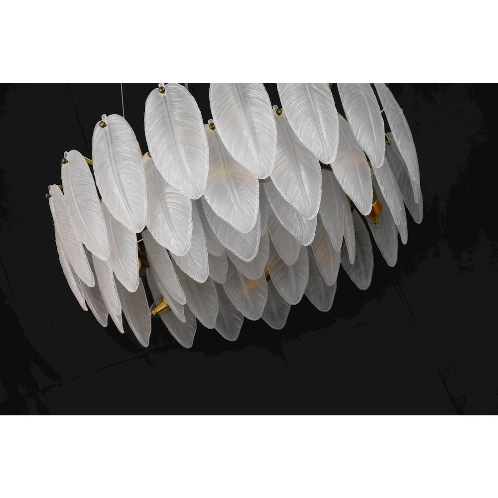 16-Light Brass Chandelier With White Glass Leafs