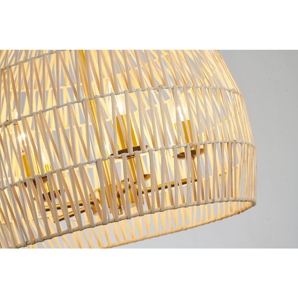 5-Light Brass Chandelier With A Natural White Wood Vine Basket Shade