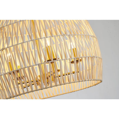 5-Light Brass Chandelier With A Natural White Wood Vine Basket Shade