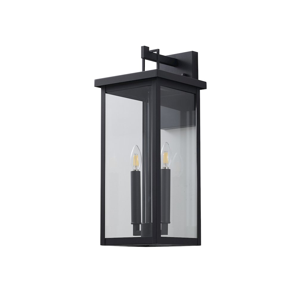 2-Light Matte Black Outdoor Wall Sconce With A Clear Glass Shade