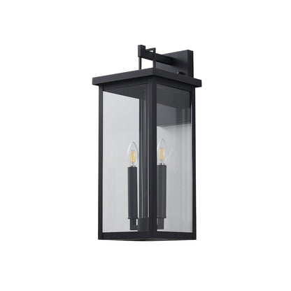 2-Light Matte Black Outdoor Wall Sconce With A Clear Glass Shade