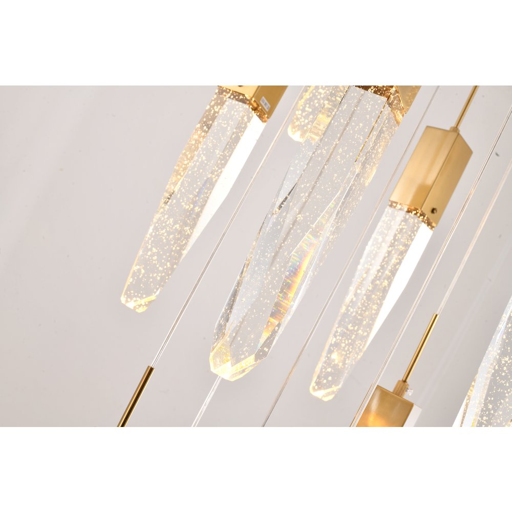 13-Light Gold Chandelier With A Clear iceberg bubble Crystal
