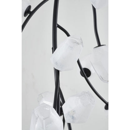 22-Light black iron frame chandelier with white glass shades