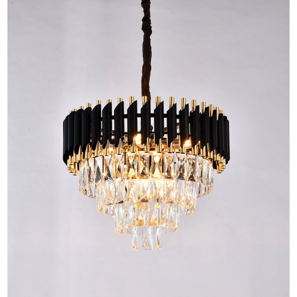 8-Light Gold And Black Chandelier With Clear Crystals