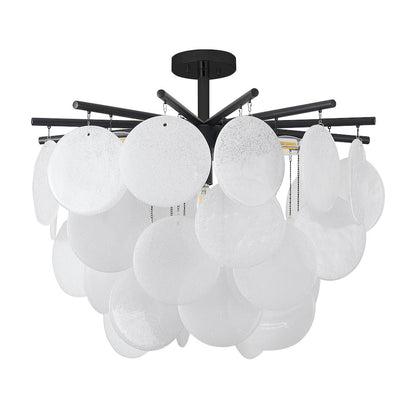 7-Light Satin Black Chandelier With Frosted White Glass Petals