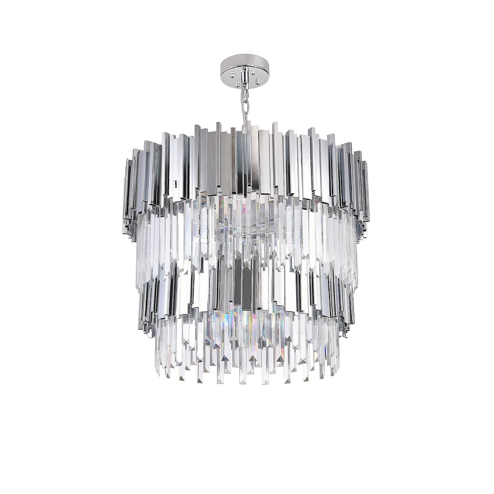 12-Light Chrome Stainless Steel Chandelier With Clear Crystal Accents