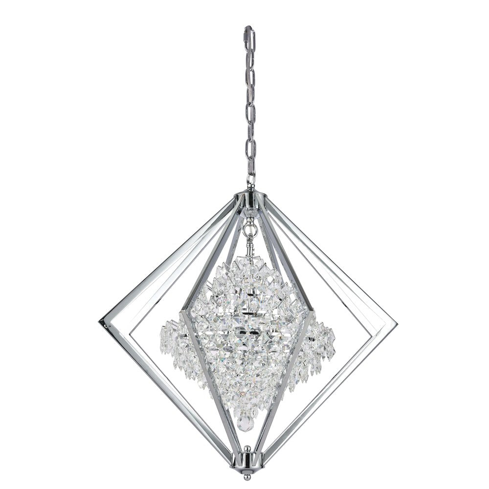 4-Light Chrome Metal Chandelier With Clear Crystals