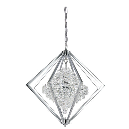 4-Light Chrome Metal Chandelier With Clear Crystals