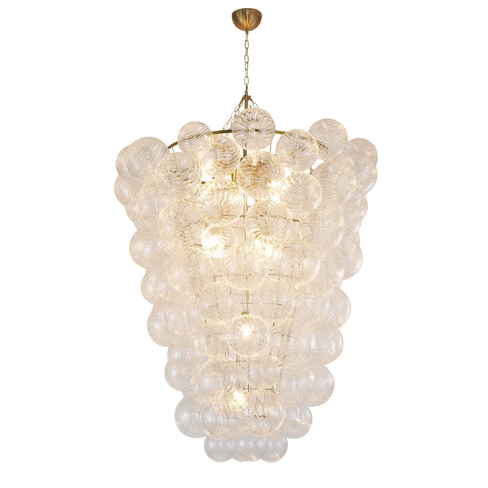 12-Light Brass Chandelier With Clear Swirl Glass Shades