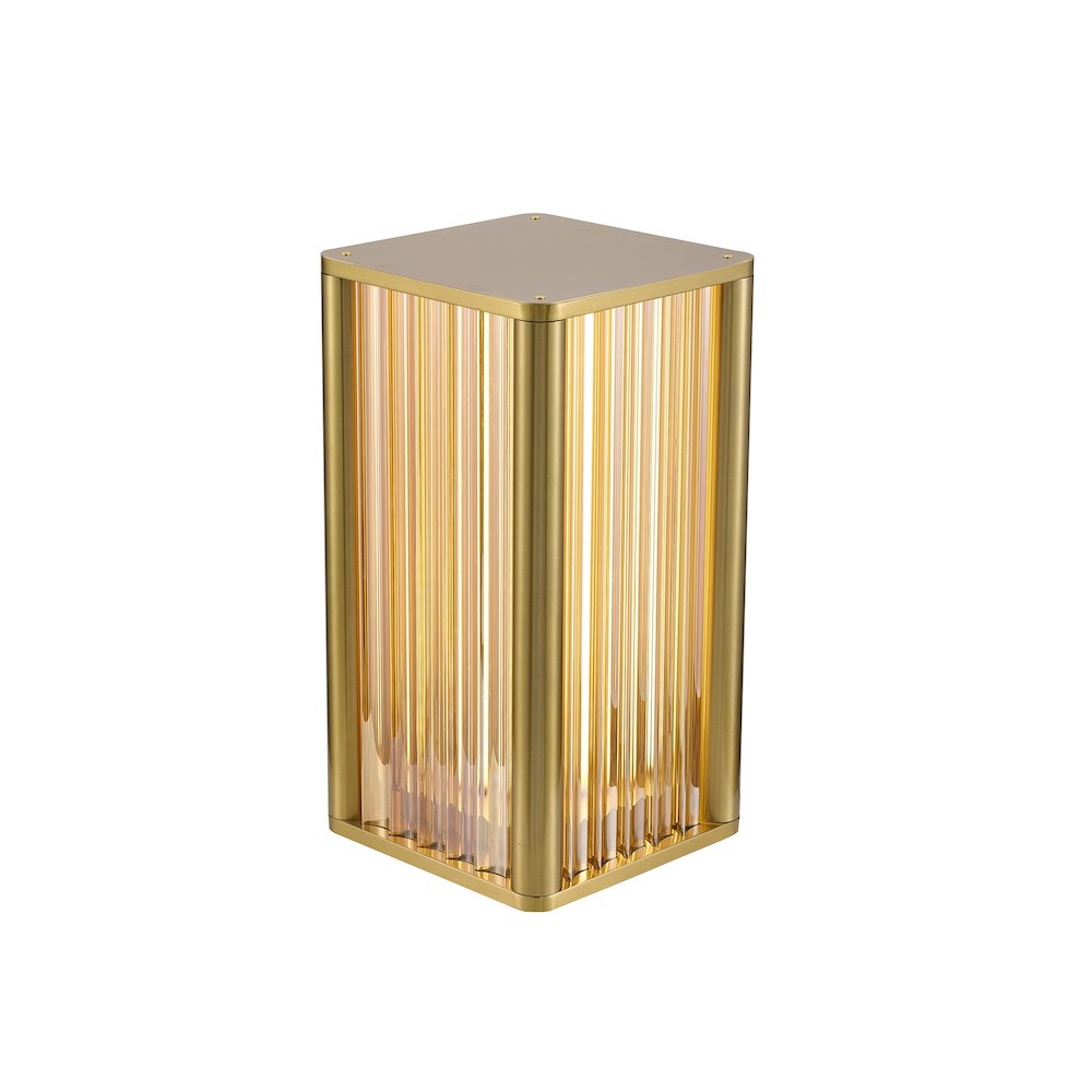 1-Light Satin Brass Stainless Steel LED Table Lamp With Clear Glass Rods