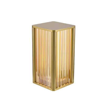 1-Light Satin Brass Stainless Steel LED Table Lamp With Clear Glass Rods