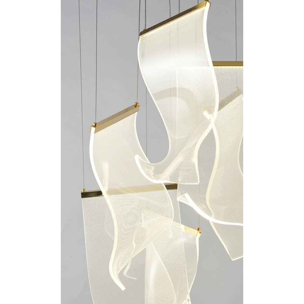 6-Light Gold LED Chandelier With Acrylic Pendants