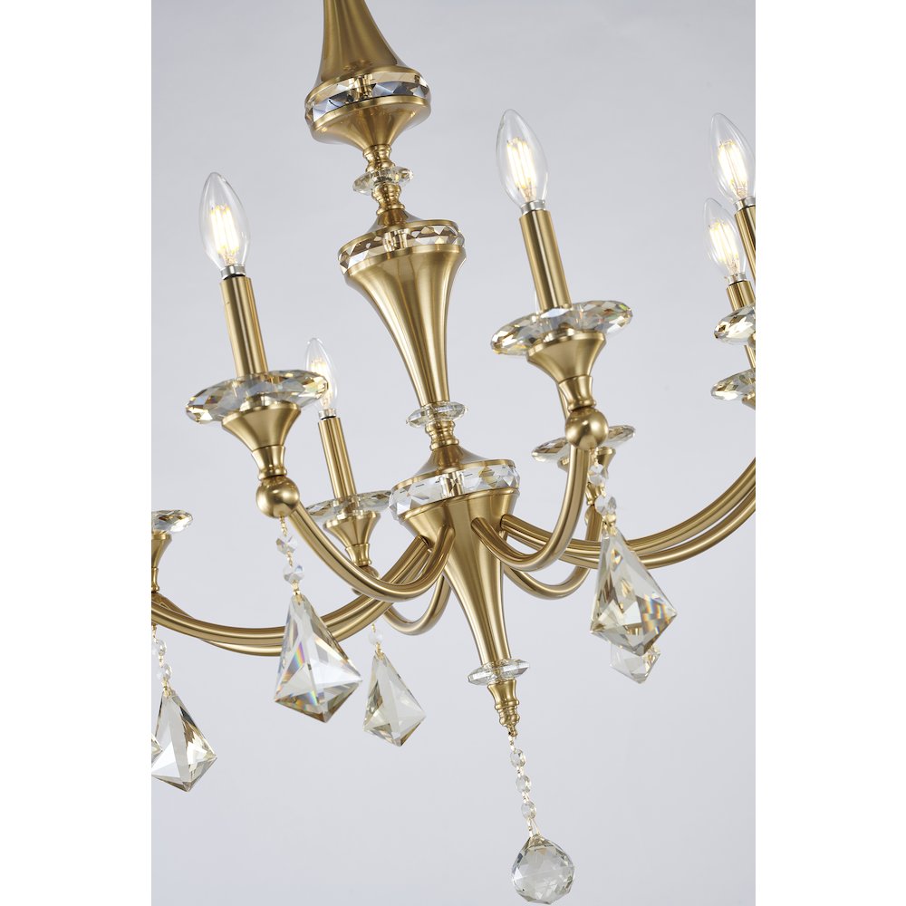 8-Light Satin Brass Chandelier With Clear And Champagne Crystals