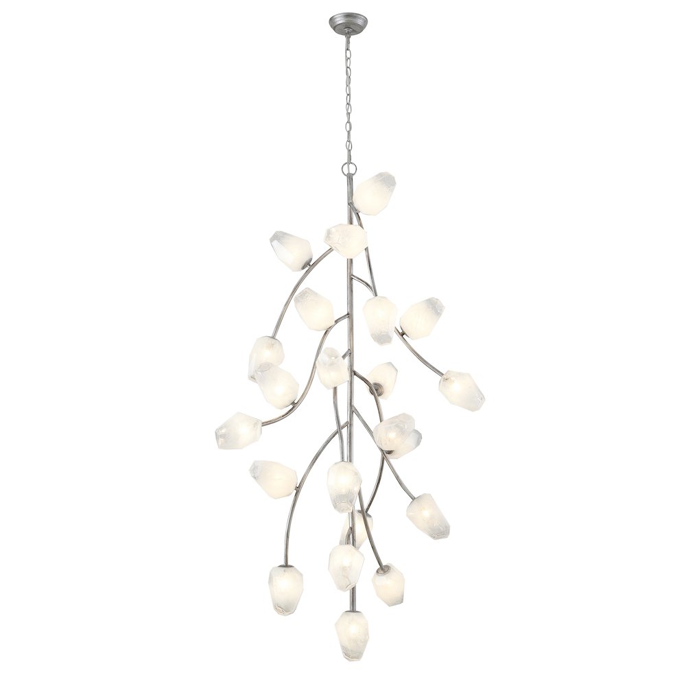 22-Light antique silver iron frame chandelier with white glass shades
