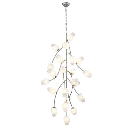 22-Light antique silver iron frame chandelier with white glass shades