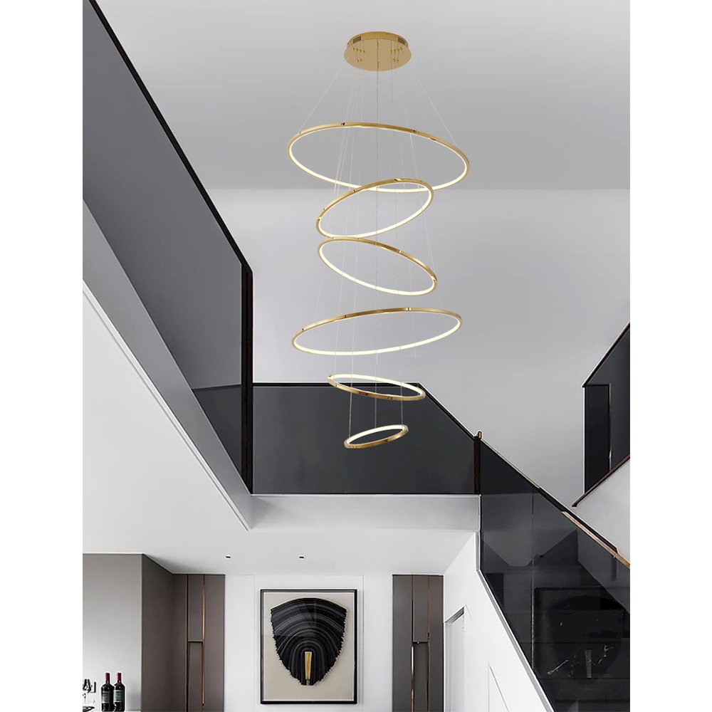 6-Light Shiny Gold Aluminum LED Chandelier With White Acrylic Diffusers