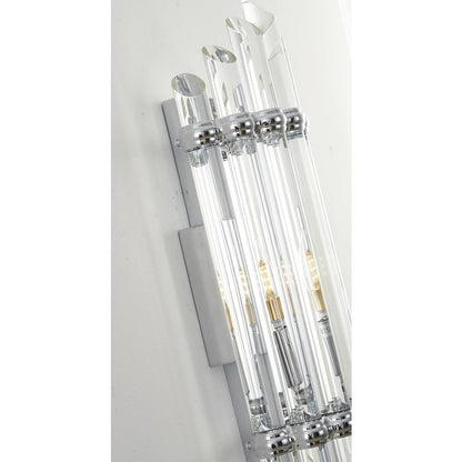 1-Light Chrome Metal Wall Sconce With A Clear Glass Rods