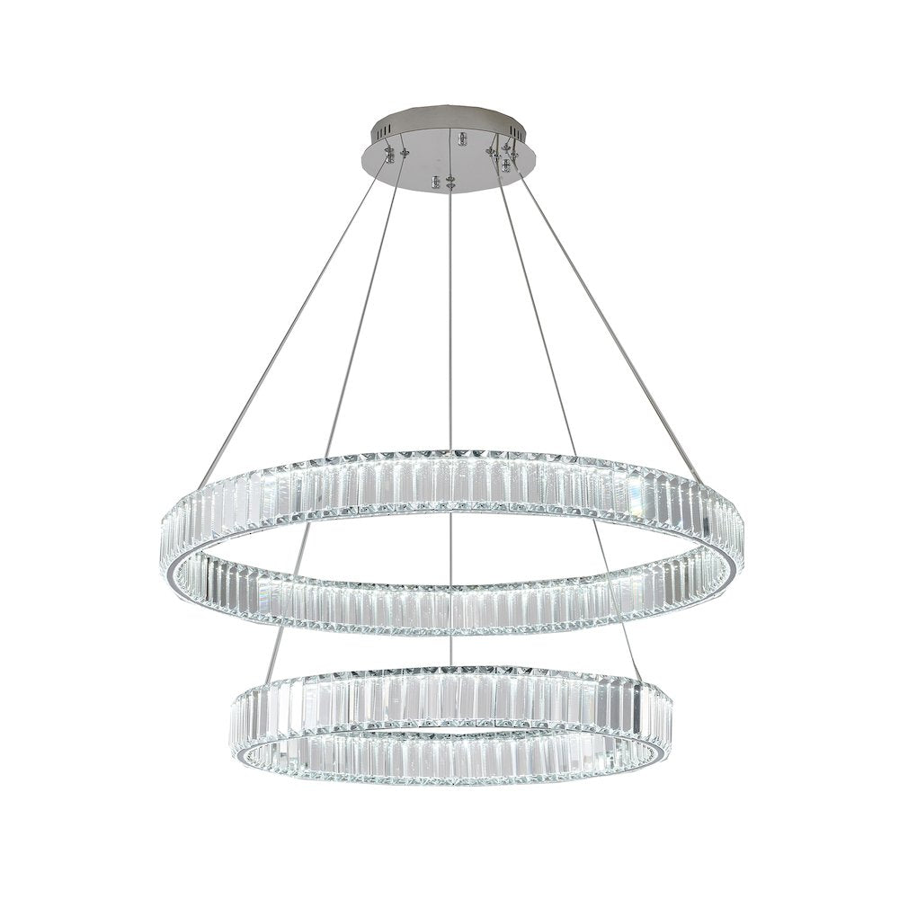 2-Light Chrome Steel LED Chandelier With Crystals