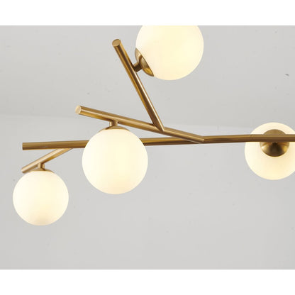7-Light Brass Chandelier With White Glass Shades