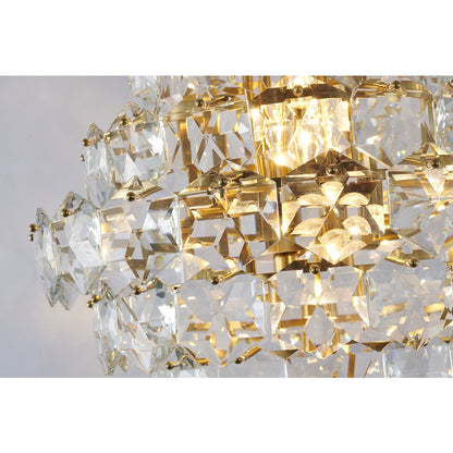 15-Light Brass Chandelier With Clear Crystals