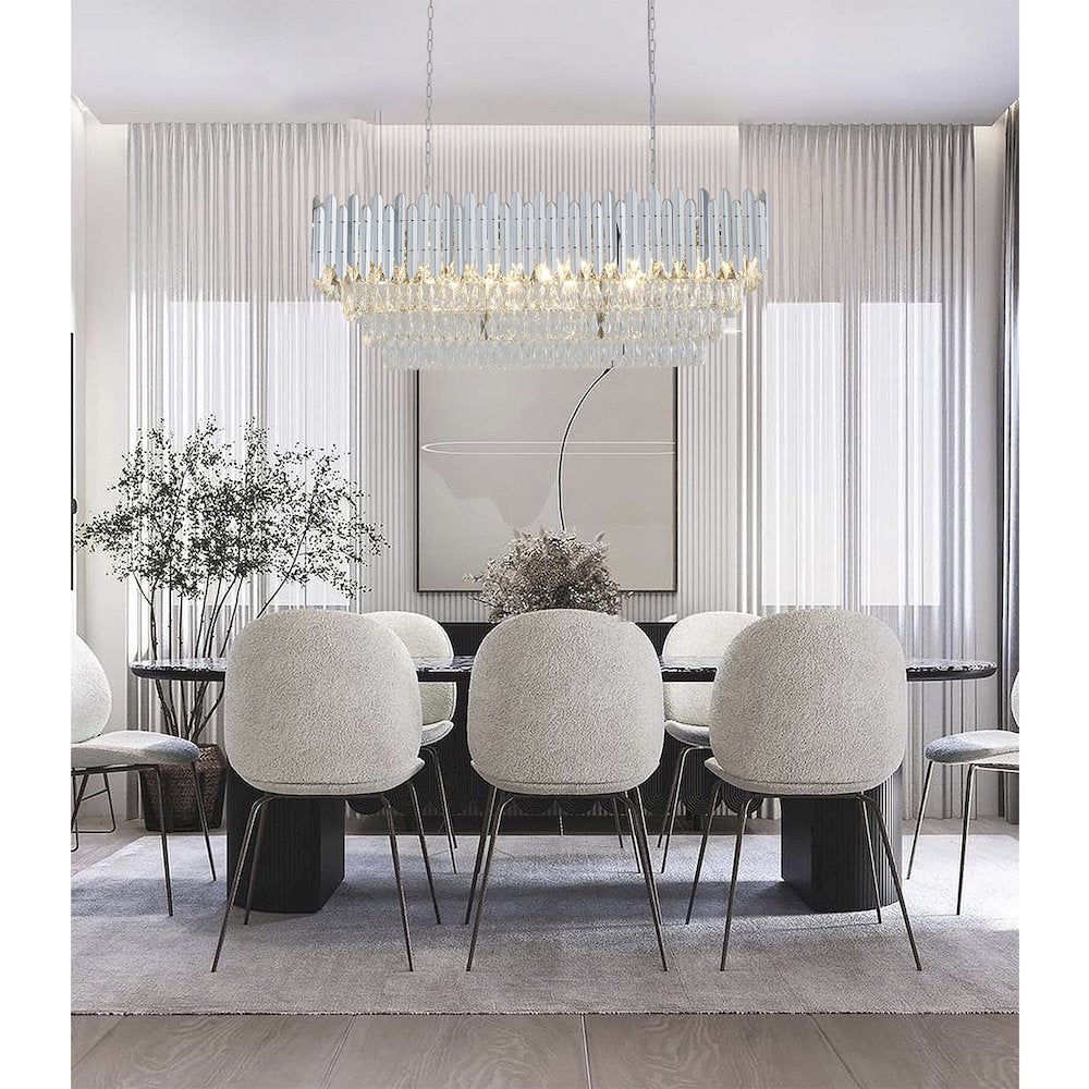 14-Light Chrome Stainless Steel Chandelier With Clear Crystal Accents