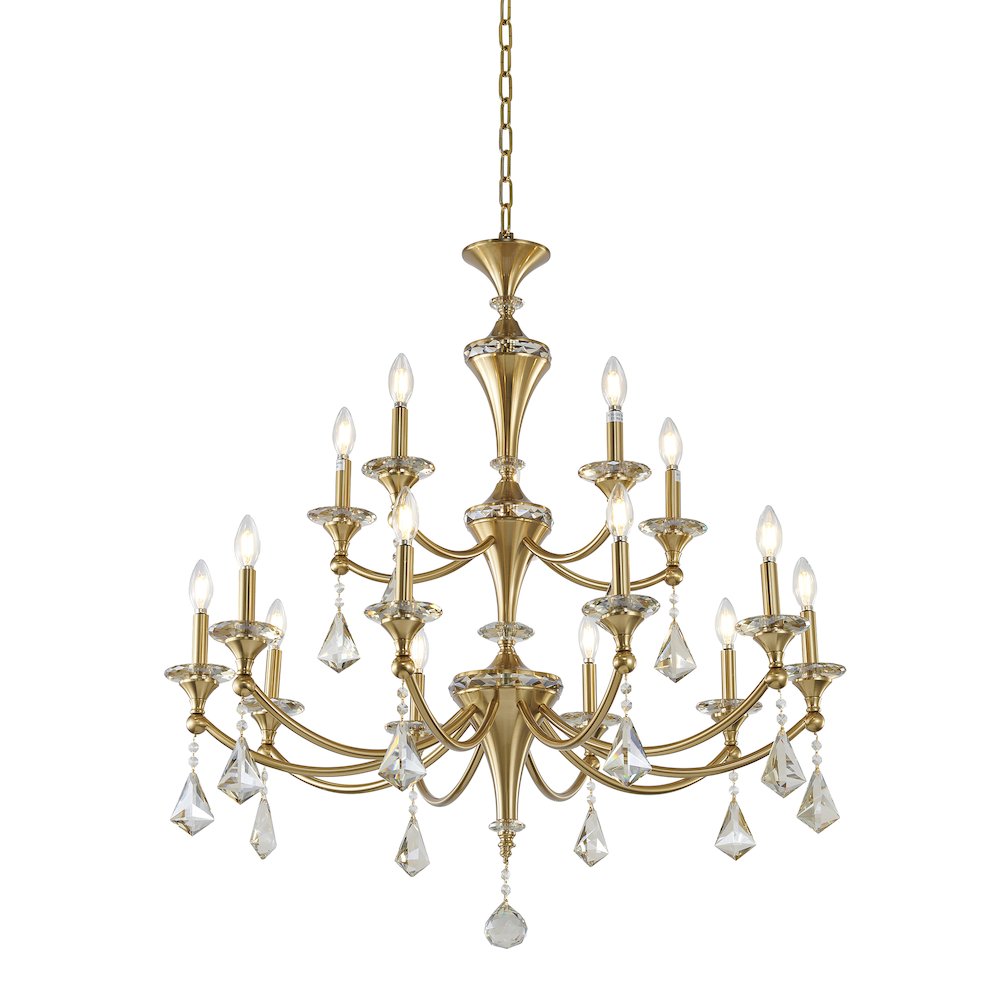 15-Light Satin Brass Chandelier With Clear And Champagne Crystals