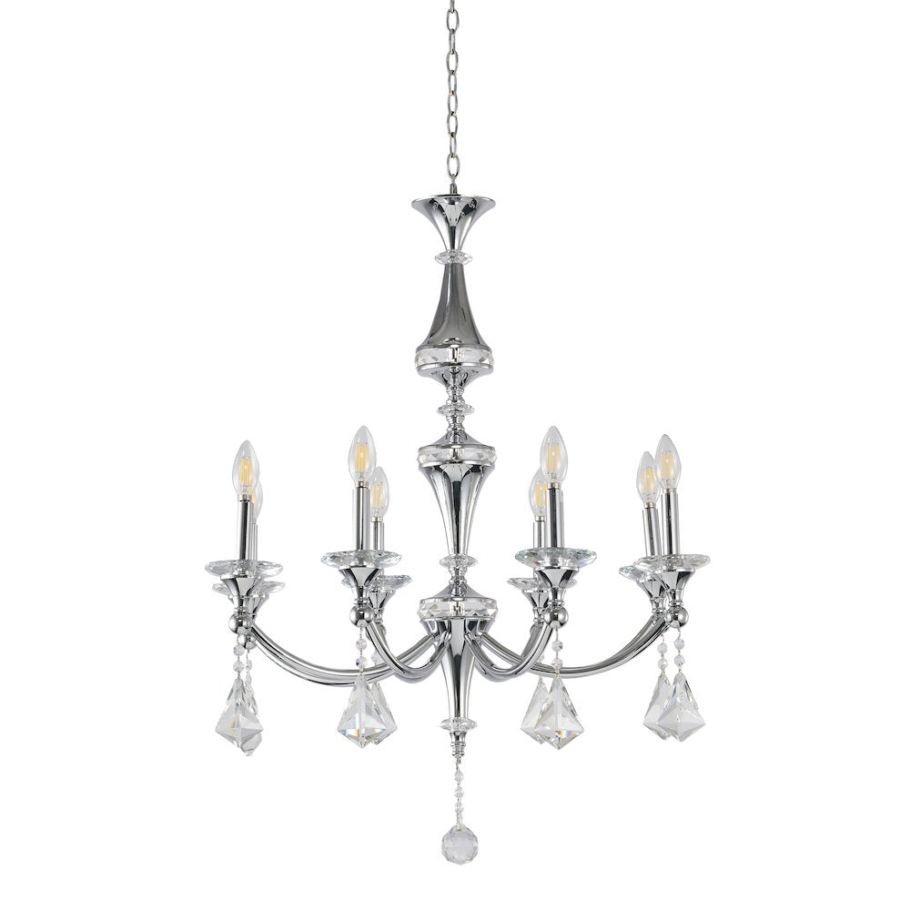8-Light Chrome Chandelier With Clear And Champagne Crystals