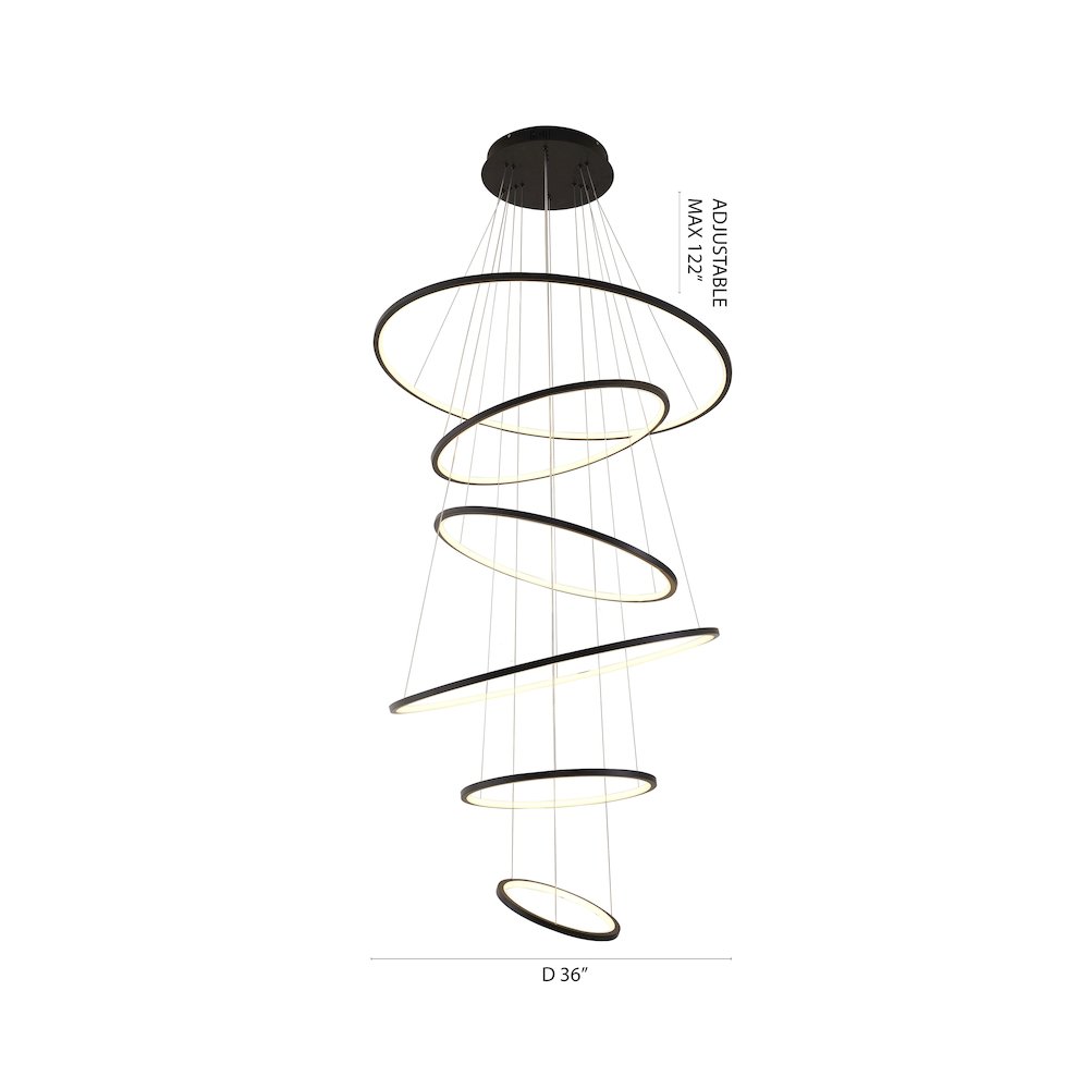 6-Light Matte Black Aluminum LED Chandelier With White Acrylic Diffusers