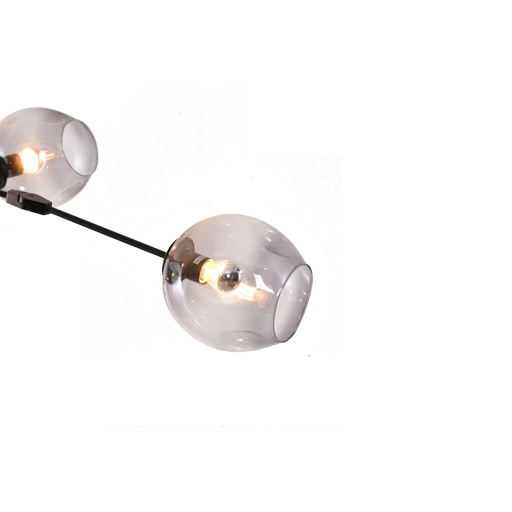 7-Light Black Metal Chandelier With Smoke Glass Shades