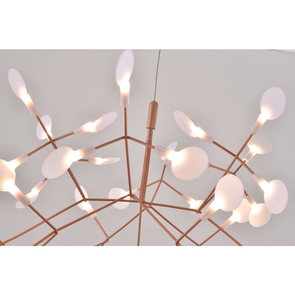 45-Light Matte Copper Chandelier With White Acrylic Shades