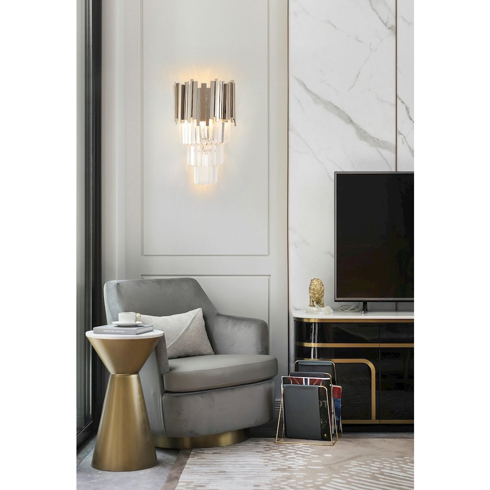 3-Light Chrome Wall Sconce With Clear Crystals