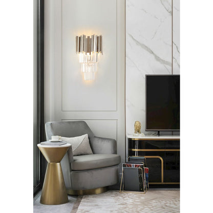 3-Light Chrome Wall Sconce With Clear Crystals