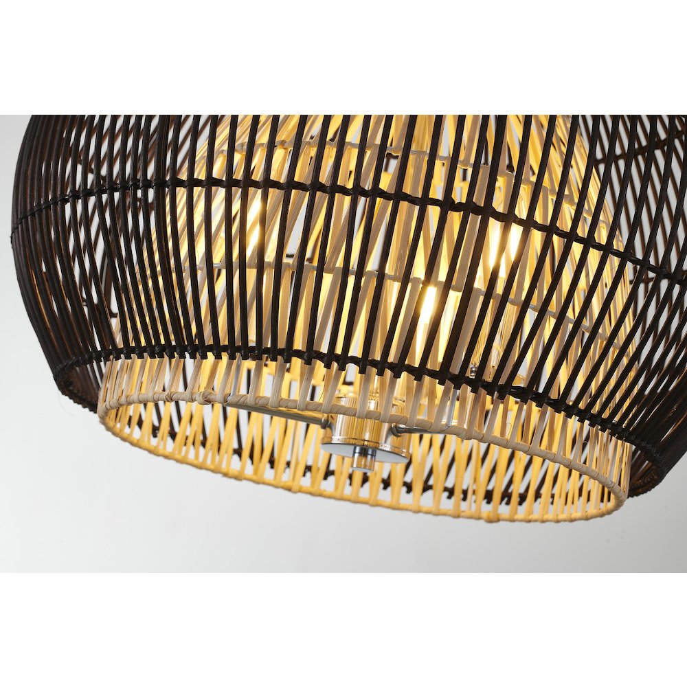 3-Light Chrome Chandelier With Black And Natural Wood Shade