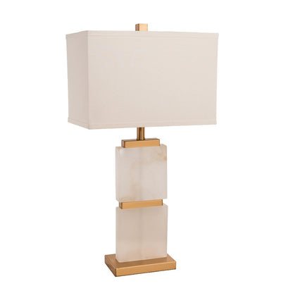 1-Light Gold Table Lamp With A White Alabaster Stone And A Drum