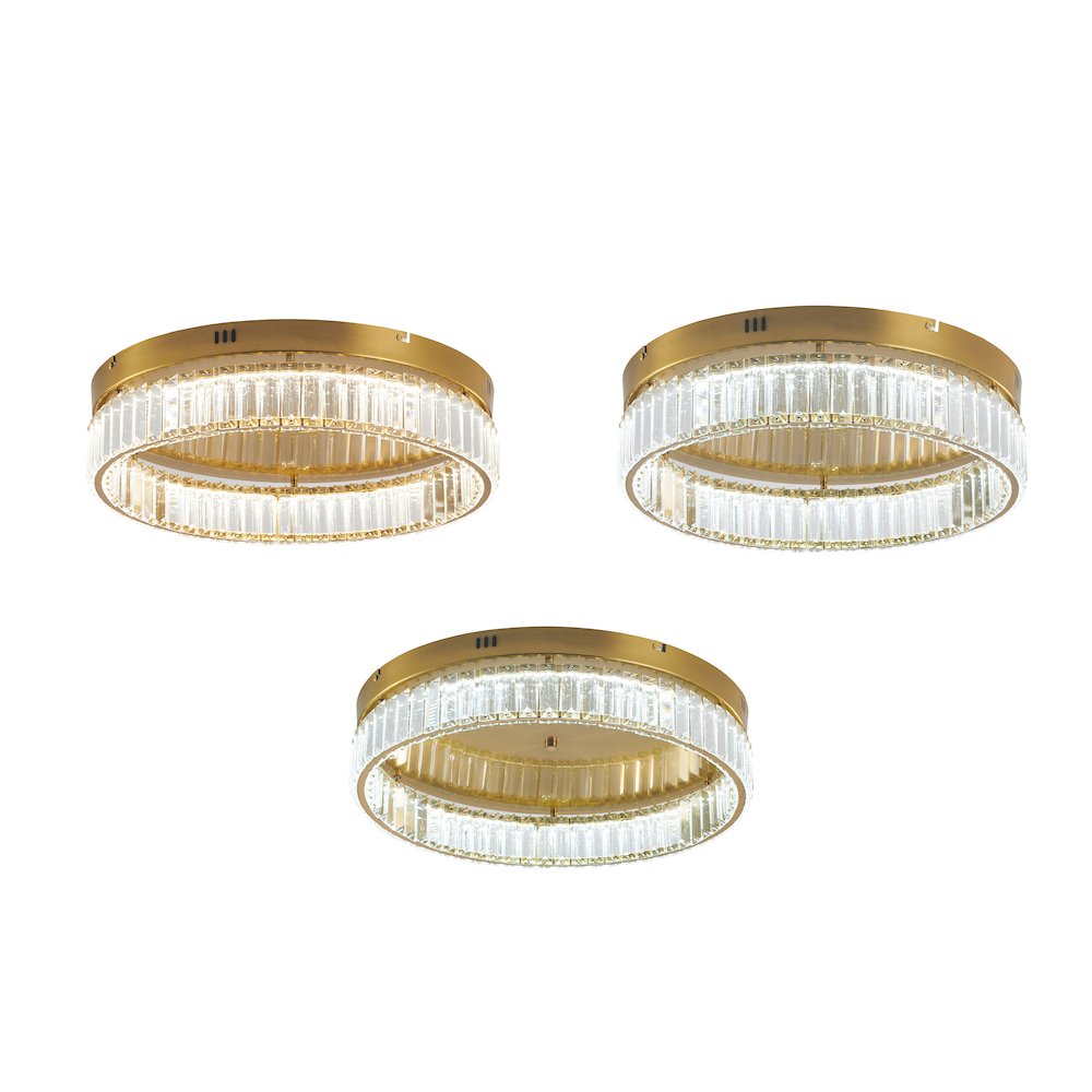 1-Light Brass Dimmable LED Flush Mount With Clear Crystals