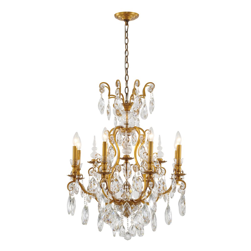 8-Light Brass Chandelier With Clear Crystals