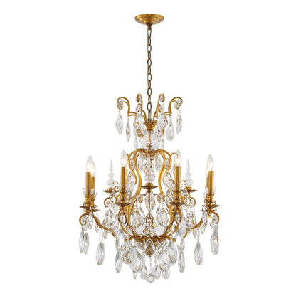 8-Light Brass Chandelier With Clear Crystals