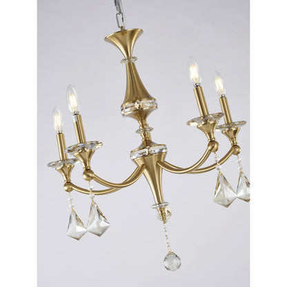 5-Light Satin Brass Chandelier With Clear And Champagne Crystals