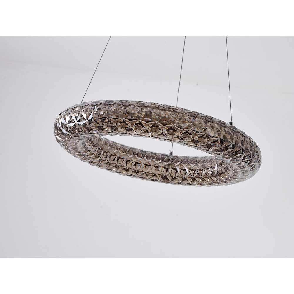 1-Light Chrome LED Chandelier With A Smoke Acrylic Halo Ring