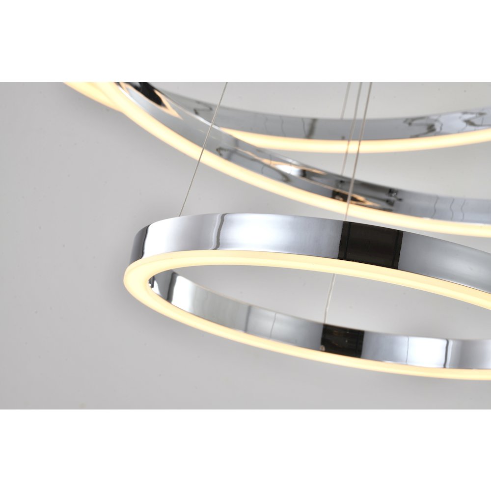 3-Light Chrome Dimmable LED Chandelier With Halo Rings