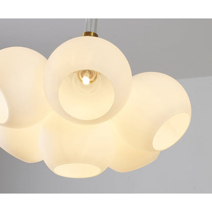 7-Light Gold Chandelier With White Glass Globe Shades